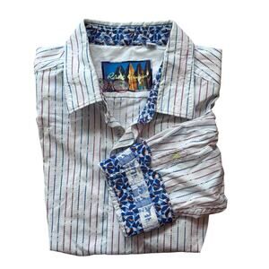 ROBERT GRAHAM Shirt Dotted Rainbow Vertical Lines Contrast Print Cuff Collar 2XL
